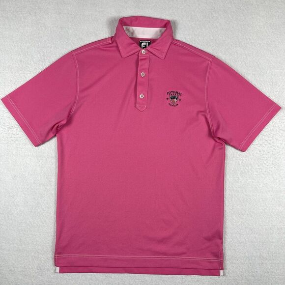Footjoy Polo Shirt Mens Medium Pink Potomac‎ Shores Golf Club Golfer Preppy FJ - Picture 1 of 13